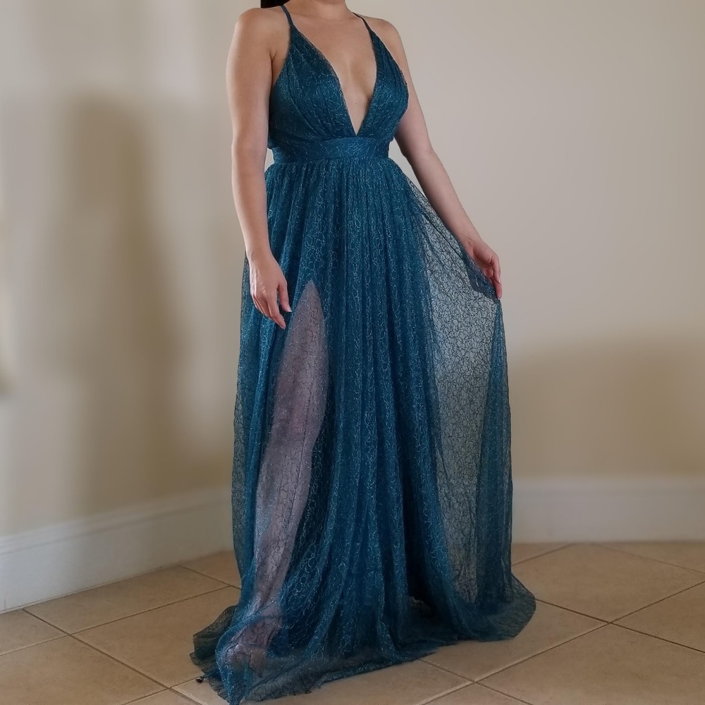 NEW TEAL LACE SHEER MAXI DRESS